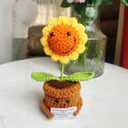 Artificial Crochet Flowers, Handmade Knit Floral Arrangements for Home Decor, Wedding Bouquet Centerpiece Gift for Mother’s Day, Birthday, Anniversary, Kitchen, Office Desk (Smiling Sunflower-01)