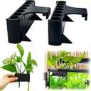 2PC 7 Holes Upgraded Aquarium Plant Holder, Aquatic Plants Cup for Tank, Fish Tank Plant Holder with Long Hook, Aquarium Feeder for Aquascape Decorations on Top of Tank (Black-2PC)