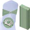 50 Pcs Stretch Chair Sashes with Crown Chair Sashes with Buckle Slider Wedding Elastic Cover for Party Bridal Baby Shower Ceremony Reception Banquet(Sage Green)