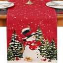 MADLYN RHUE Christmas Table Runner, Snowman Red Table Runner Winter Holiday Table Runner Christmas Theme Kitchen Dining Decoration for Home Party Daily Dinner (Red, 13"x72")