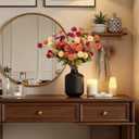 Fall Artificial Chrysanthemum Flowers 10 Stems&2 Eucalyptus,Orange Faux Kiku Pom Pom Mums Dried Flower for Vase,Fake Silk Fall Floral for Table Centerpiece,Faux Flower Arrangements Decoracin de Otoo (Mix)