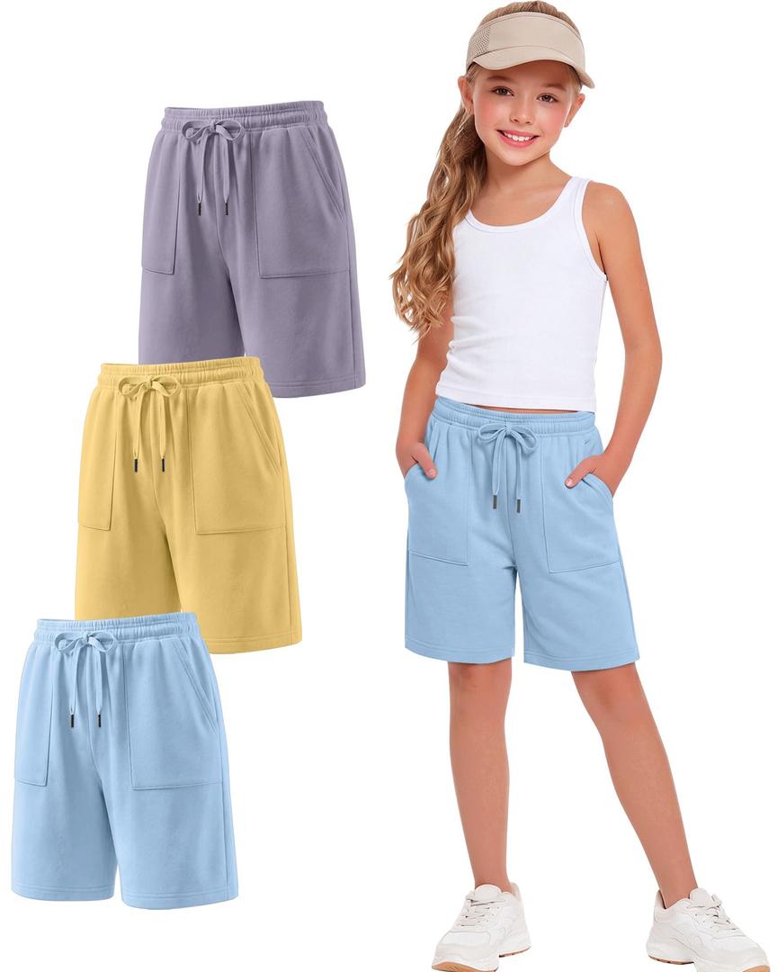 Xaatren 3 Pack Girls Bermuda Shorts, 3-Color, 5-6 Years