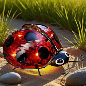 Teaeeno Ladybug Solar Lantern Pattern Light,Hanging Waterproof LED Solar Lights Outdoor Decorative,Sun-Powered Tabletop Lanterns,Metal Solar-Powered Lantern Outdoor (Ladybug 9.84"L*7.87"W*4.13"H)