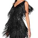 Sequin Cocktail Dresses Flapper Dresses 1920s Gatsby with All-Over Fringe Mini Dresses Prom Party Dress(Black,l) Size L