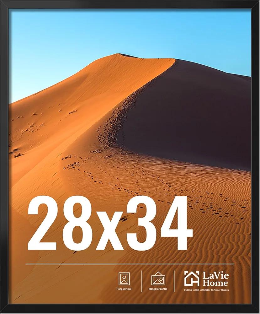 LaVie Home 28x34 Picture Frame for Wall Display, 28x34 Black Picture Frame with HD Plexiglas, 28 x 34 Photo Frame 1 Pack, Display Frame for Vertical or Horizontal, Classic Collection