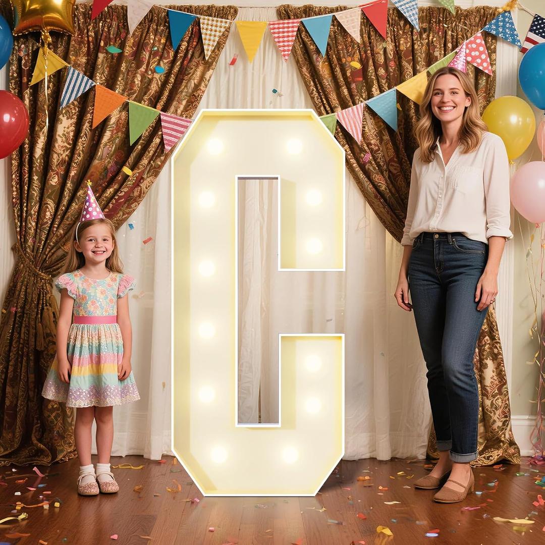 4FT Marquee Letters C Sign,Large Light Up Numbers Party Decoration - Hook and Loop Fastener,No Tools Easy Setup, Corrugated Plastic for Birthdays Weddings Baby Anniversaries (Letters C)