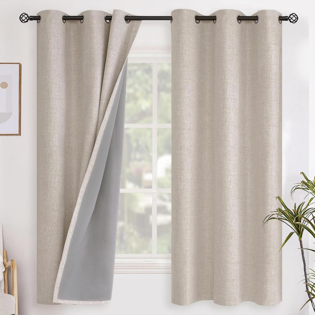 YoungsTex Oatmeal Linen Blackout Curtains 63 Inch Length for Bedroom, Room Darkening Window Drapes with Grommet Thermal Insulated for Farmhouse Country Living Room, 2 Panels, 42 X 63 Inch