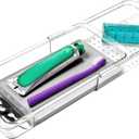 madesmart Expandable Dental Tray Drawer Organizer with Drying Stone, Clear Plastic Drawer Organizer for Toothbrush, Dental Floss, Water Flosser, Mouthwash