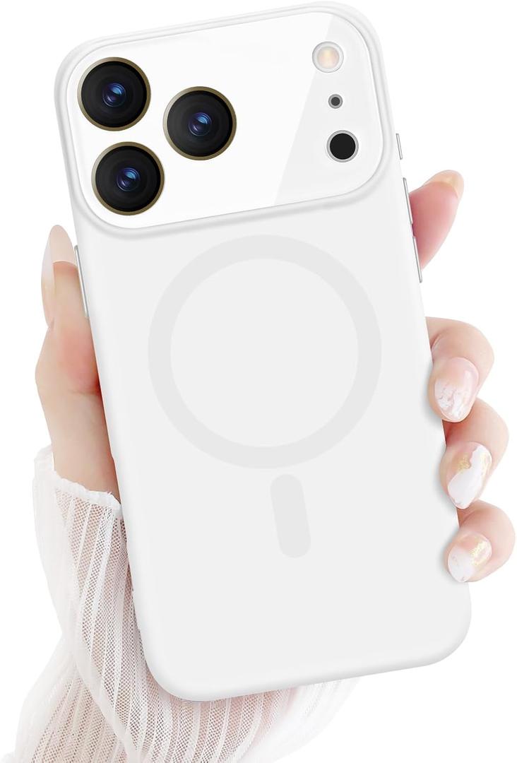 Newseego for iPhone 17 Pro Max Magnetic Case, Cute Soft Liquid Silicone Case for Women Girls Men Anti-Scratch Anti-Drop Shockproof Bumper Full Camera Lens Protection Cover for iPhone 17 Pro Max-White