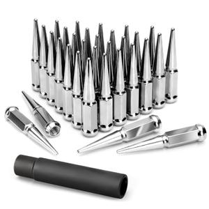 KSP M14X1.5 Spike Lug Nuts, 32PCS Chrome 14mmx1.5 Wheel Spiked Lug Nut for Silverado Sierra 1500 2500 3500 F150 F250 F350, 19mm Hex Closed End Nut with 1 Socket for Aftermarket Wheel