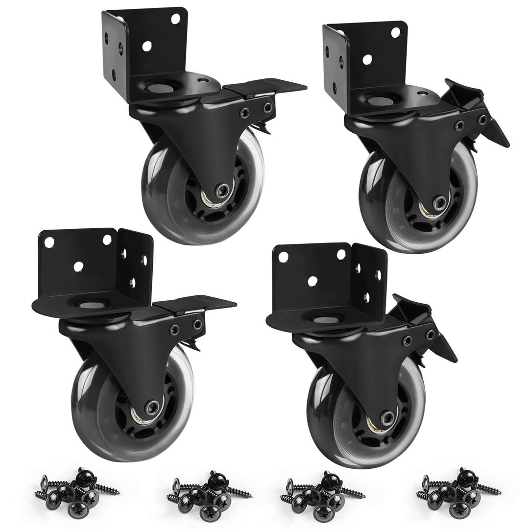 Set of 4 Side Mount Industrial Casters, 3" L-Shaped Bracket Castor Wheel Replacement with Dual Locking for Furniture Projects Moving(2 Left-Sided Lock with 2 Righ-Sided Lock)