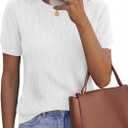 PRETTYGARDEN Women's 2026 Spring Short Sleeve Sweater Knit Going Out Tops Work Shirts Trendy Summer Business Casual Outfits (White, XXL)