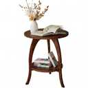 Delywh Retro Mid-Century Modern Round Wood End Table, Solid Wood Side Table with Lower Shelf, Smalls Side Table, Small Accent Table for Small Spaces, Living Room, Bedroom & Nightstand
