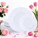 U-QE 60 Pcs White Plastic Plates for Party Scalloped Plastic Plates Heavy Duty & Elegant Include 30 10" Dinner & 30 7" Dessert Plate - Perfect for Party & Wedding