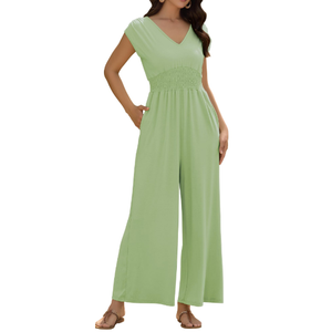 ZAFUL Women's Summer Fashion Clothes 2025 V Neck Sleeveless Loose Jumpsuits Smocked Waist Air Essentials Long Pants Romper with Pockets, Size XXL
