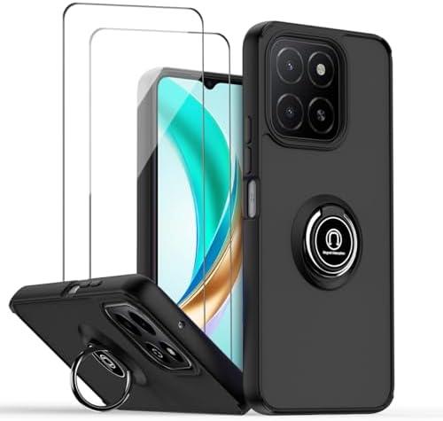QUIETIP Case Compatible with ZTE Blade A35 & Blade A55 with Screen Protector,TPU + Hard PC Magnetic Ring Car Mount Stand Cover,Black