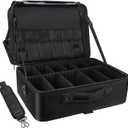 Relavel Extra Large Makeup Case Travel Makeup Train Case Professional Makeup Artist Bag Portable Nail Organizer Box Art Supply Case with Adjustable Dividers/Attach to Trolley/Shoulder Strap (Black)