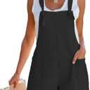 Aoudery Women's Summer Casual Sleeveless Rompers Loose Spaghetti Strap Cotton Shorts Overalls Jumpsuit with Pockets, Size S