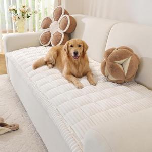 OstepDecor Washable Couch Cover for Dogs, Thick Pet Friendly Sofa Covers, Soft Couch Protector, Paw Cart Sofa Slipcovers, Cushion Protector for Leather, Sectional, Loveseat (27.6" x 59", White)