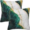 Emerald Green Gold Marble Throw Pillow Covers 16x16 Inches Set of 2, Decorative Pillow Case Square Cushion Covers for Sofa Bed Couch Living Room
