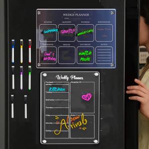 Acrylic Weekly Calendar Weekly Planner for Refrigerator - Clear Set of 2 Dry Erase Board Calendar for Fridge Reusable Planner,Kitchen & Office Planning Board 12"x8" (YCL-006)