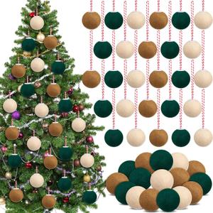 SmoothNovelty 36 Pcs Christmas Felt Ball Ornaments Mini Wool Felt Balls 1.57 Inch Christmas Tree Hanging Decorations Brown Green Beige Pompom Decoration DIY