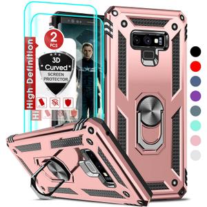 LeYi for Note 9, Galaxy Note 9 Case for Women Girls Men with [2 Pack] 3D Curved Screen Protector, [Military-Grade] Kickstand Protective Phone Case Cover for Samsung Note 9, Rose Gold
