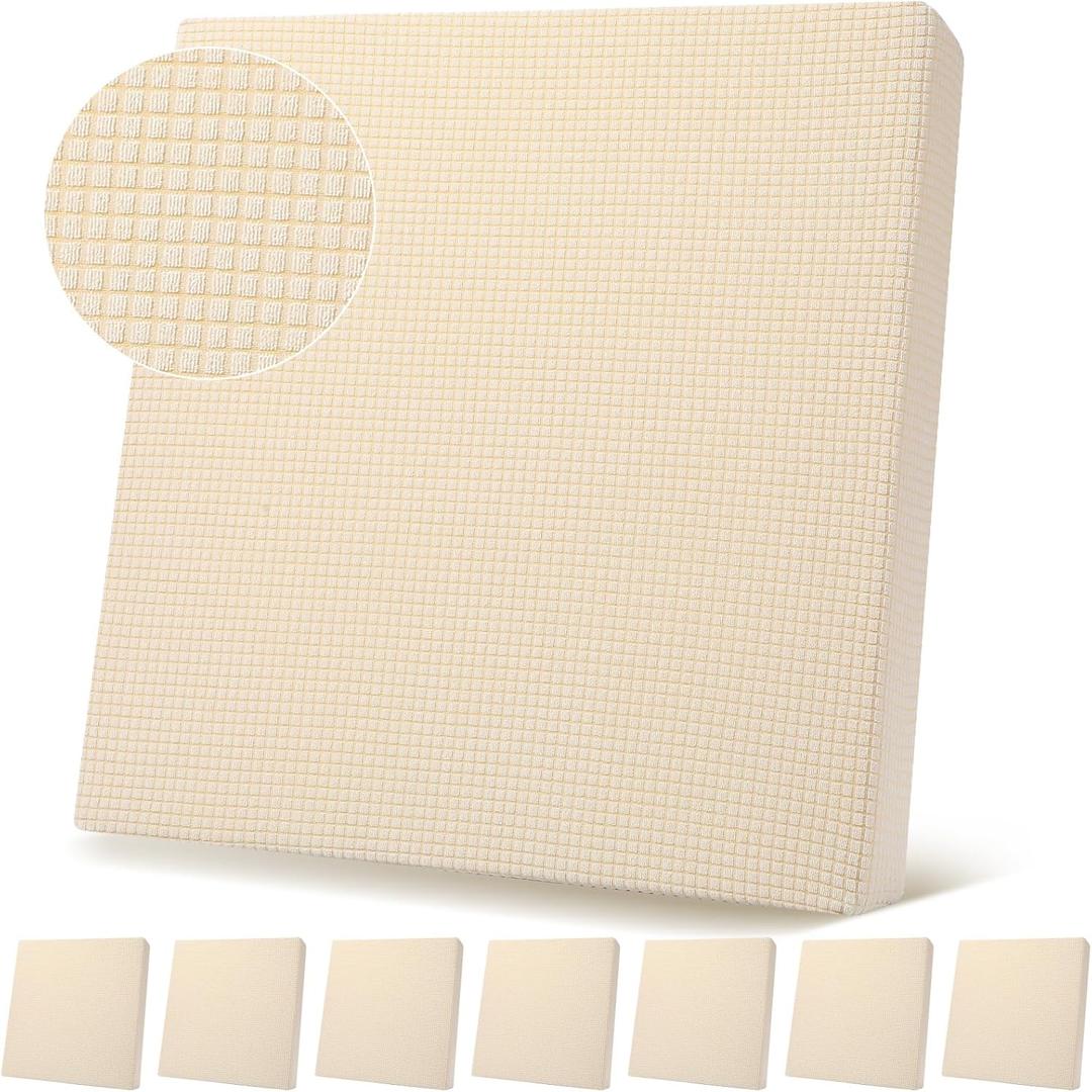 Newwiee 8 Patio Stretch Sofa Cushion Covers Outdoor Cushion Covers Replacement Couch Slipcovers Sofa Seat Cover Soft Chair Cover Furniture Protector for Pet (Ivory White,Waterproof)