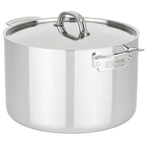 Viking 3-Ply Stainless Steel Stock Pot, 12 Quart Soup Cooking Pot with Lid, Kitchen Cookware, Dishwasher and Oven Safe, Induction Ready, Silver