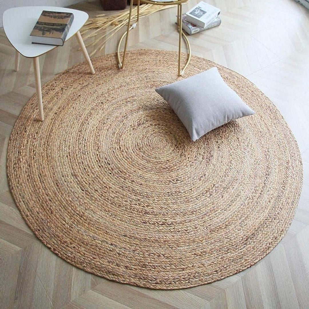 The Knitted Co. 100% Jute Area Rug 7 Feet Round Natural Fibers- Braided Design Hand Woven Natural Carpet - Home Decor for Living Room Hallways Bedroom (Natural, 7 Feet Round)