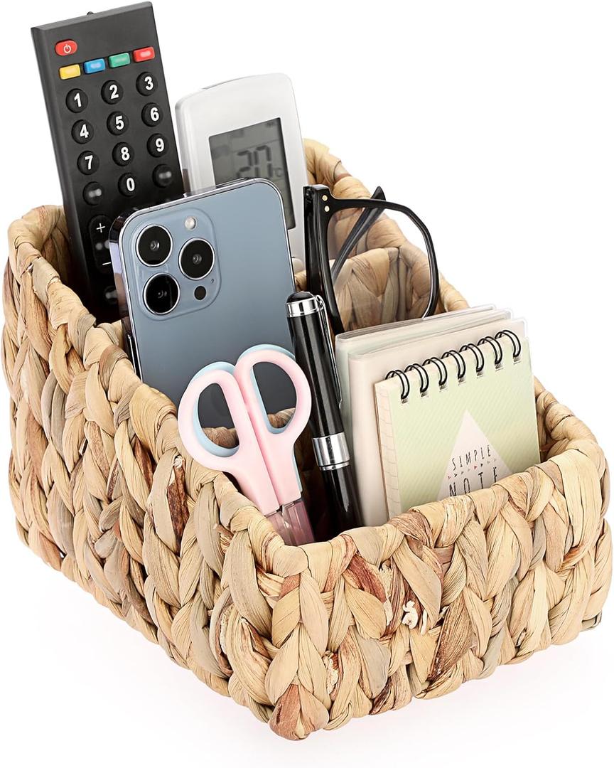 Sumnacon Water Hyacinth Remote Control Holder, Rustic Remote Control Holder Caddy with 3 Compartments,Decorative Remote Control Storage Organizer Caddies for Table, Bedroom,Living Room