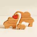 Family Wood Love Animal Puzzle Decoration- Wooden Bear Puzzle, Customized Wooden Oak Decorative Piece for Home Decor and Thoughtful Christmas Birthday Gifts Couple Friends,2-6 PCS (3 Elephants)