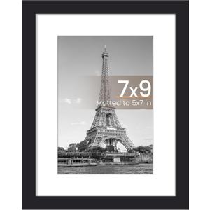 upsimples 7x9 Picture Frame, Display Pictures 5x7 with Mat or 7x9 Without, Wall Hanging Photo Frame, Black, 1 Pack