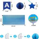 Blue Happy Birthday Banner Decorations with Tablecloth, Pom Poms, Stars Swirl Streamers for Boys Women Girls Birthday Party Decorations