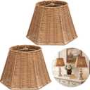 Woven Lamp Shades Set of 2, 6" x 10" x 8" Small Boho Lampshade Bell Shape Replacement Lampshade with Spider Fitter for Table Lamp Bedside Farmhouse Rustic (Paper Rope), 6" top x 10" bottom x 8" slant