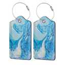 2 Pcs Blue Marble Luggage Tag for Suitcase, Steel Loop with Privacy Cover ID Label, Birthday Gift for Women Men Boy Girl Bag Baggage