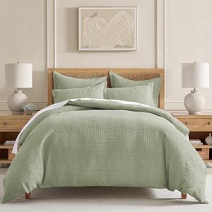Levtex Home Cloud Waffle King/Cal King Comforter Set (106x94in) with 2 Pillow Shams (36x20in) - Solid Waffle Cotton Texture - Desert Sage - Cotton King Size Comforter Set - Soft