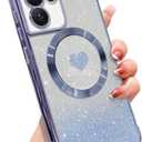 ZONRW for Samsung Galaxy S21 Ultra Case Magnetic,for Women Girl Soft Luxury Plating Bling Gradient Glitter Cute Heart Cover Compatible with MagSafe Clear Shockproof Protective Phone Case 6.8-Blue