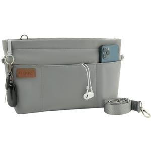 Bag Organizer Insert, Crossbody Bag, Tote Organizer Insert with Adjustable Bag Strap, Waterproof Nylon Purse Inserts (Gray, L)