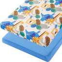 TILLYOU Mini Crib Sheets Fitted 2 Pack, Pack and Play Sheets for Toddler Mattress, Soft and Breathable 38x 24 Pack n Play Mattresses Cover, Animal Geometry & Blue
