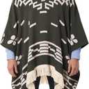 JXVX Western Cowboy Poncho Serape Authentic Mexican Hippie Alpaca Wool Poncho Halloween Western Theme Party Outfit Costume (Large-XLarge, Olive Green)