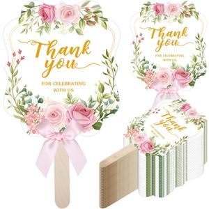 Huwena 50 Sets Wedding Fans for Guests Thank You for Celebrating with Us Fans Hand Fans Handheld Folded Fan Baby Shower Favors for Bridal Bridesmaid Gift Church Dancing(Pink,Floral)