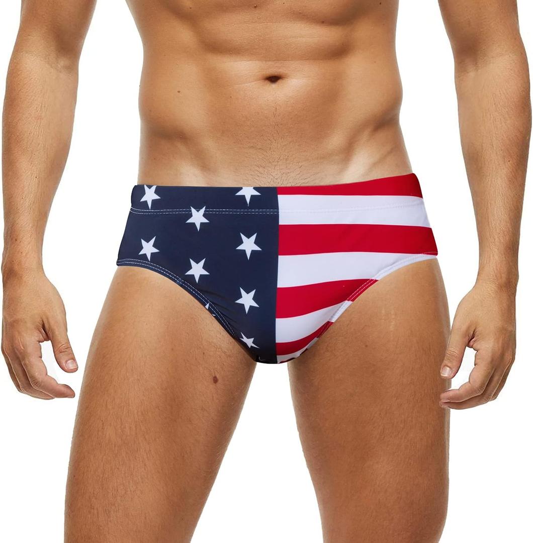 Arcweg Men's Swimming Trunks Briefs Low Waist with Removable Pad Swimwear Elastic Beach Shorts Boxers Underwear (Medium, Triangular Flag)