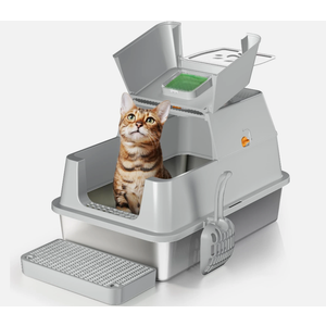 Eosarcu Stainless Steel Cat Litter Box with Lid, 180° Flip-Top XL 