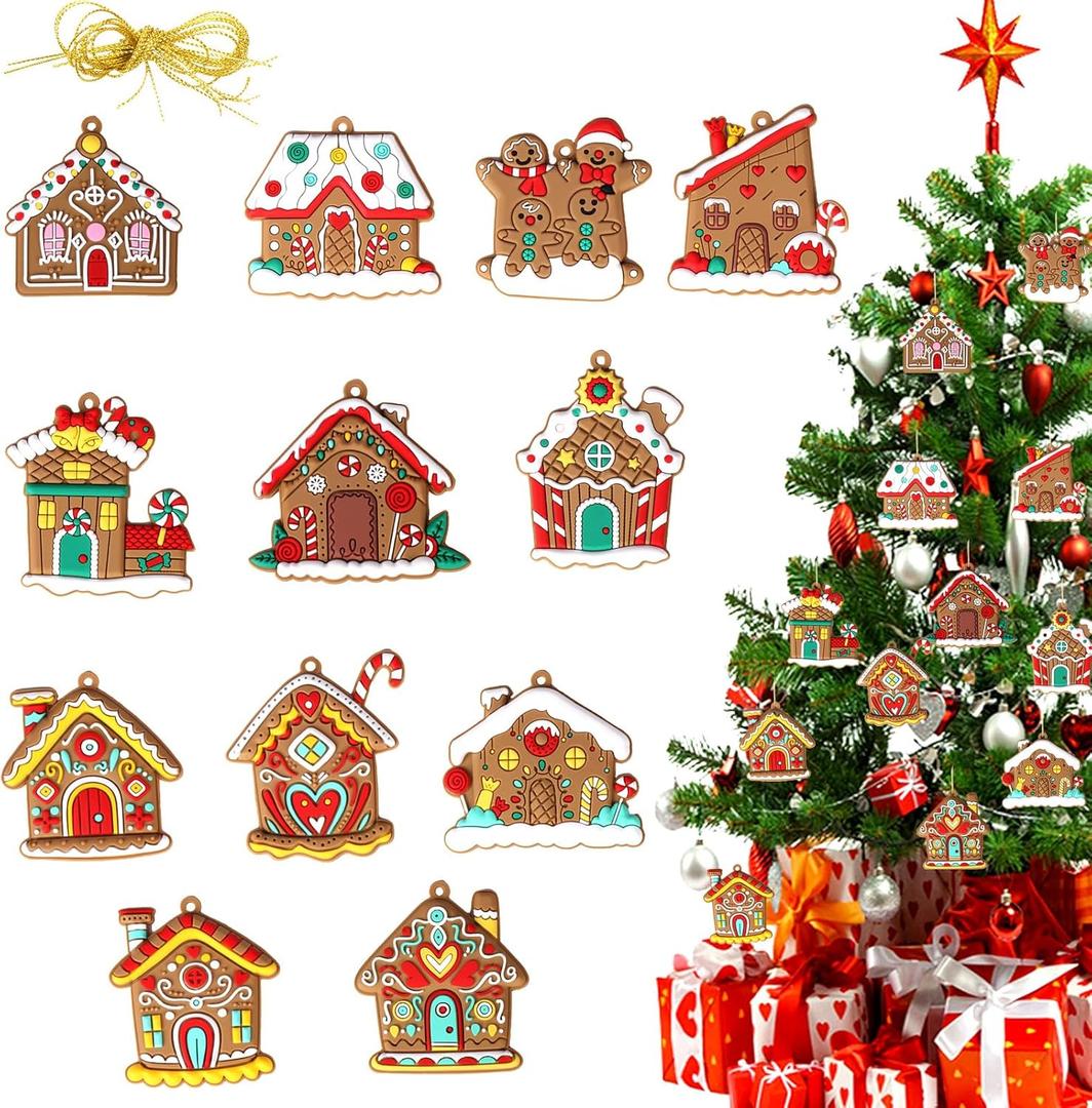 Christmas Gingerbread House Decorations PVC Soft Glue Hanging Christmas Tree Decoration Scene Layout Props (12)