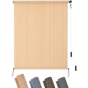 KELIXU Patio Shades Roll Up Outdoor Blind, 4' W x 6' H Cordless Sun Shade Privacy Screen with 90% UV Protection Exterior Roller Shade Cloth for Porch Pergola Backyard Windows Balcony, Walnut