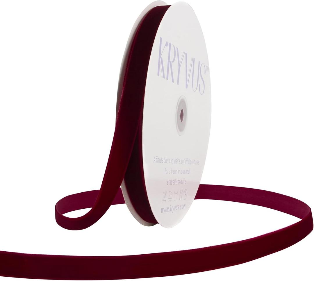 Burgundy Velvet Ribbon 5/8 Inch x 25Yards, Nylon Vintage Velvet Ribbons Perfect for Christmas Decoration, Handmade Craft, Gift Wrapping, Bow Making, Bouquet Packaging