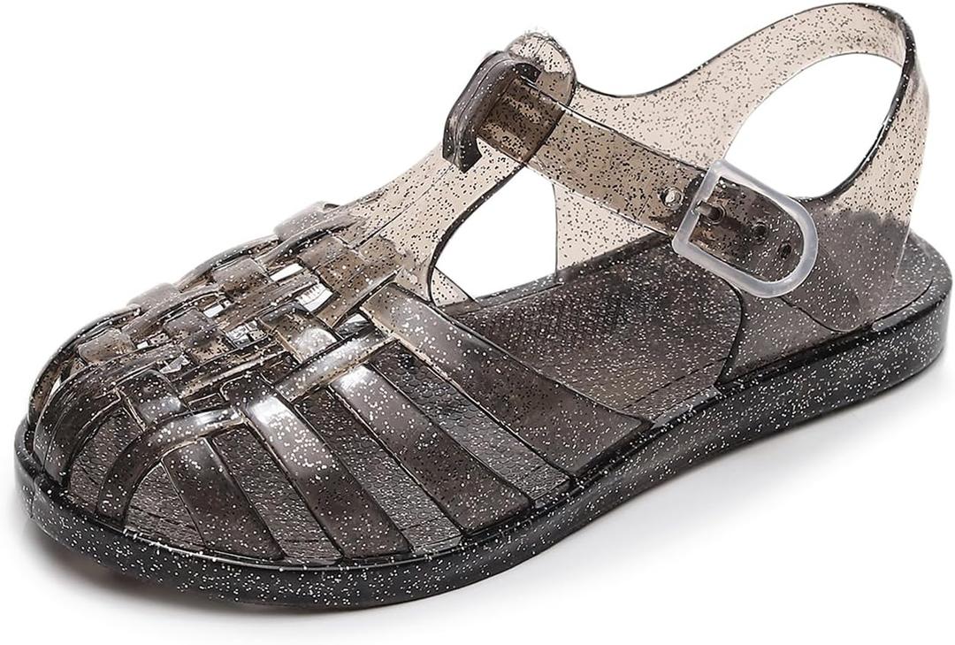 Jelly Shoes for Toddler Girls Summer Beach Retro Jellies Sandals T-Strap Slingback Little Kids Glitter White Size 9 Soft Closed Toe Princess Dress Flat 26
