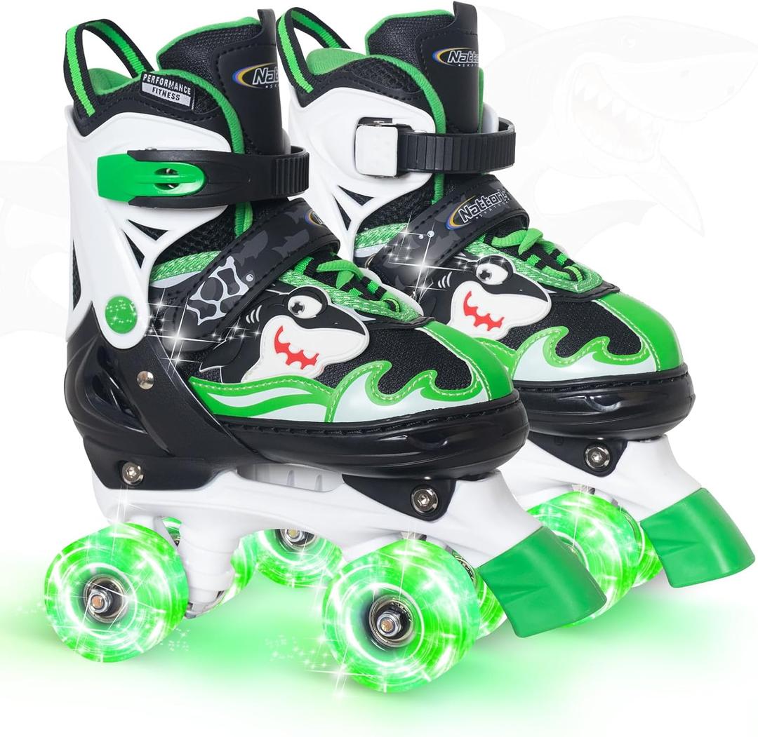Nattork Roller Skates for Kids, Adjustable Light up Rollerskates for Girls Boys, Green Blue Purple Pink Skates for Toddler,Beginner Kids Roller Skates Indoor Outdoor (X-Small(7C-9C))