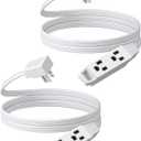 DEWENWILS 6FT Flat Plug Extension Cord, 3 Prong Ultra Thin Power Strip, 13A/125V/1625W, 16/3 Awg Grounded Flat Power Cable for Indoor Narrow Space, SPT-3 Cord, ETL Listed, White, 2 Pack